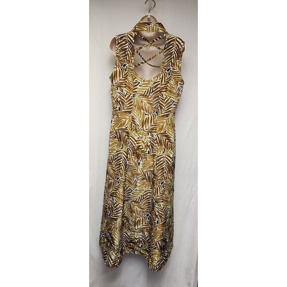 SCARLETT Multicolor Brown Sleeveless Button Front Open Back Midi Dress Size 14 - Picture 5 of 6